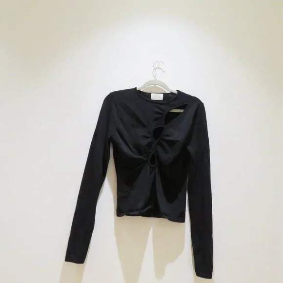 DISSH Monique Long Sleeve Knit Top in Black Cut Out Minimalist Evening - Size L - Picture 5 of 13